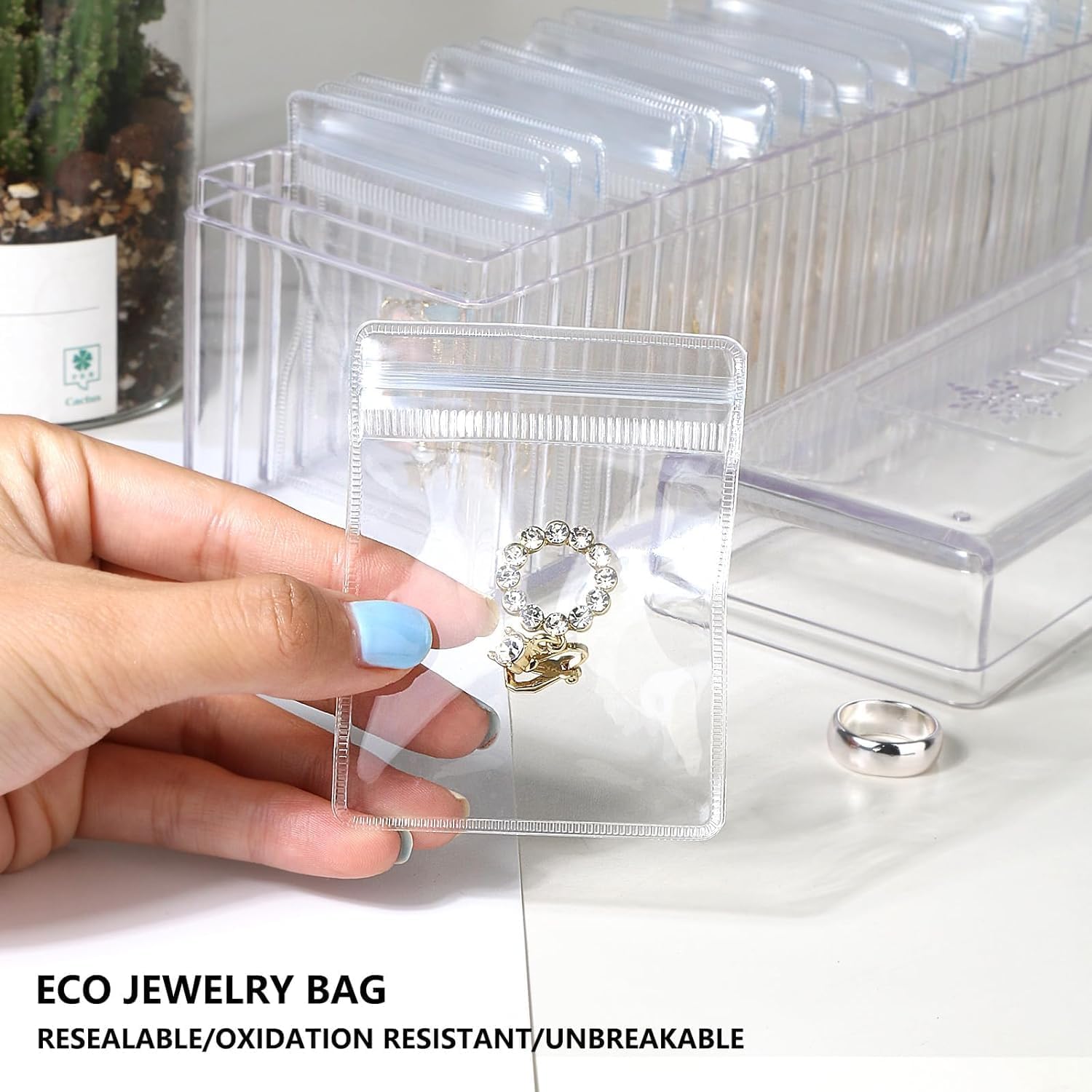 Acrylic Jewelry Box Organizer With 20 Portable Anti Tarnish Jewelry Bags