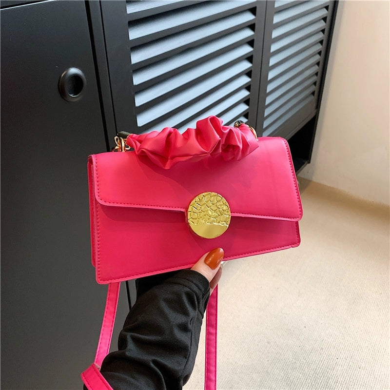 Women's Medium Pu Leather Solid Color Streetwear Square Magnetic Buckle Crossbody Bag