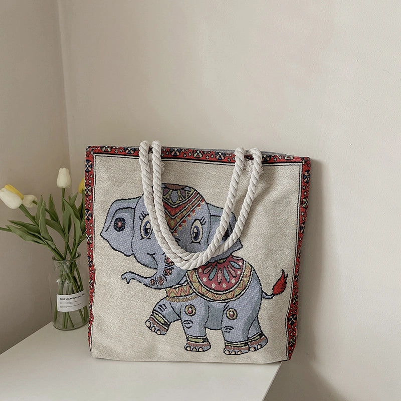 Women's Small Canvas Elephant Streetwear Square Zipper Square Bag