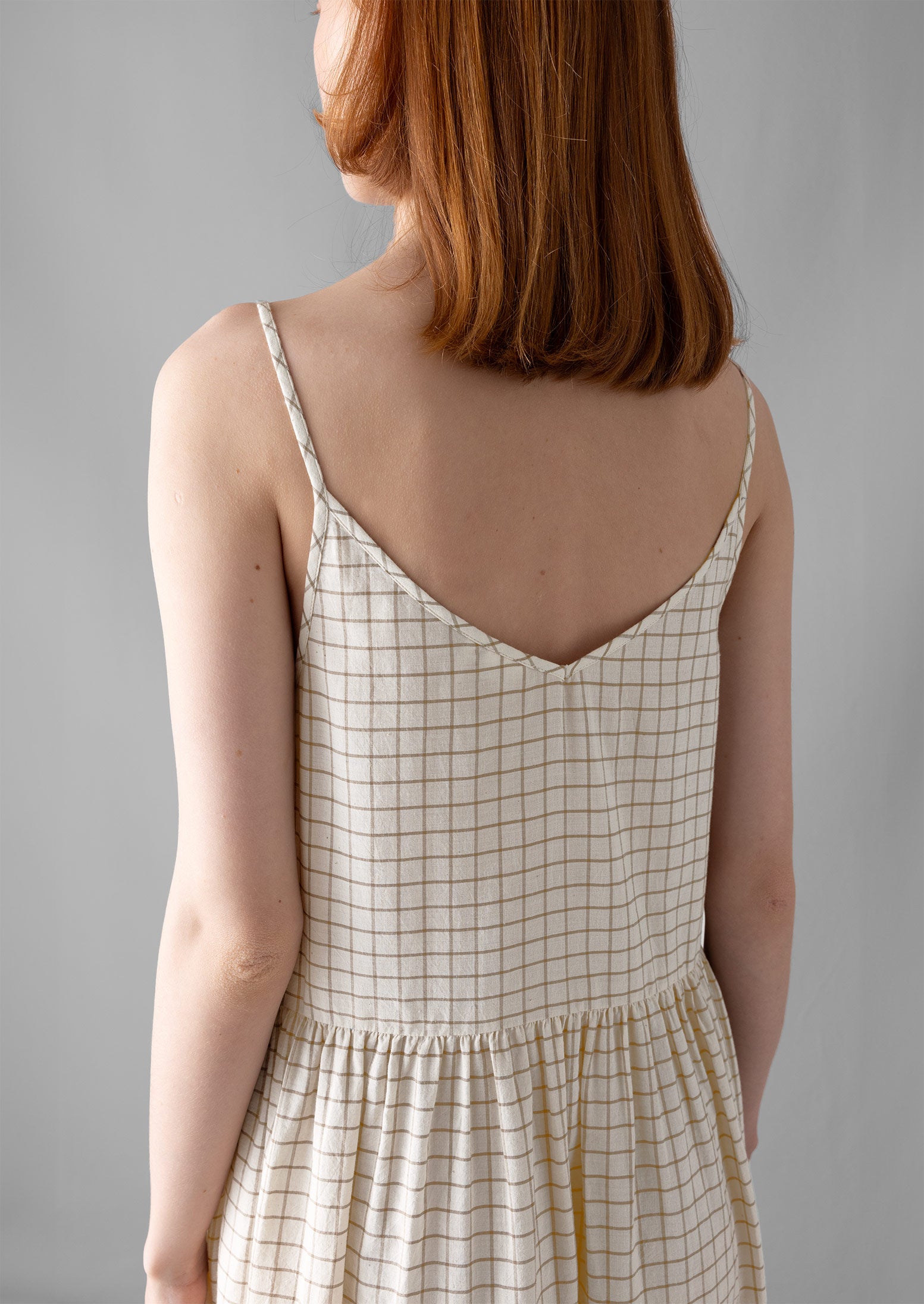 Hand Woven Check Mulmul Lounge Dress | Sand