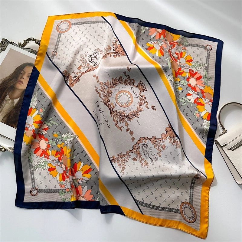 Unisex Casual Minimalist Stripe Flower Polyester Satin Printing Silk Scarf