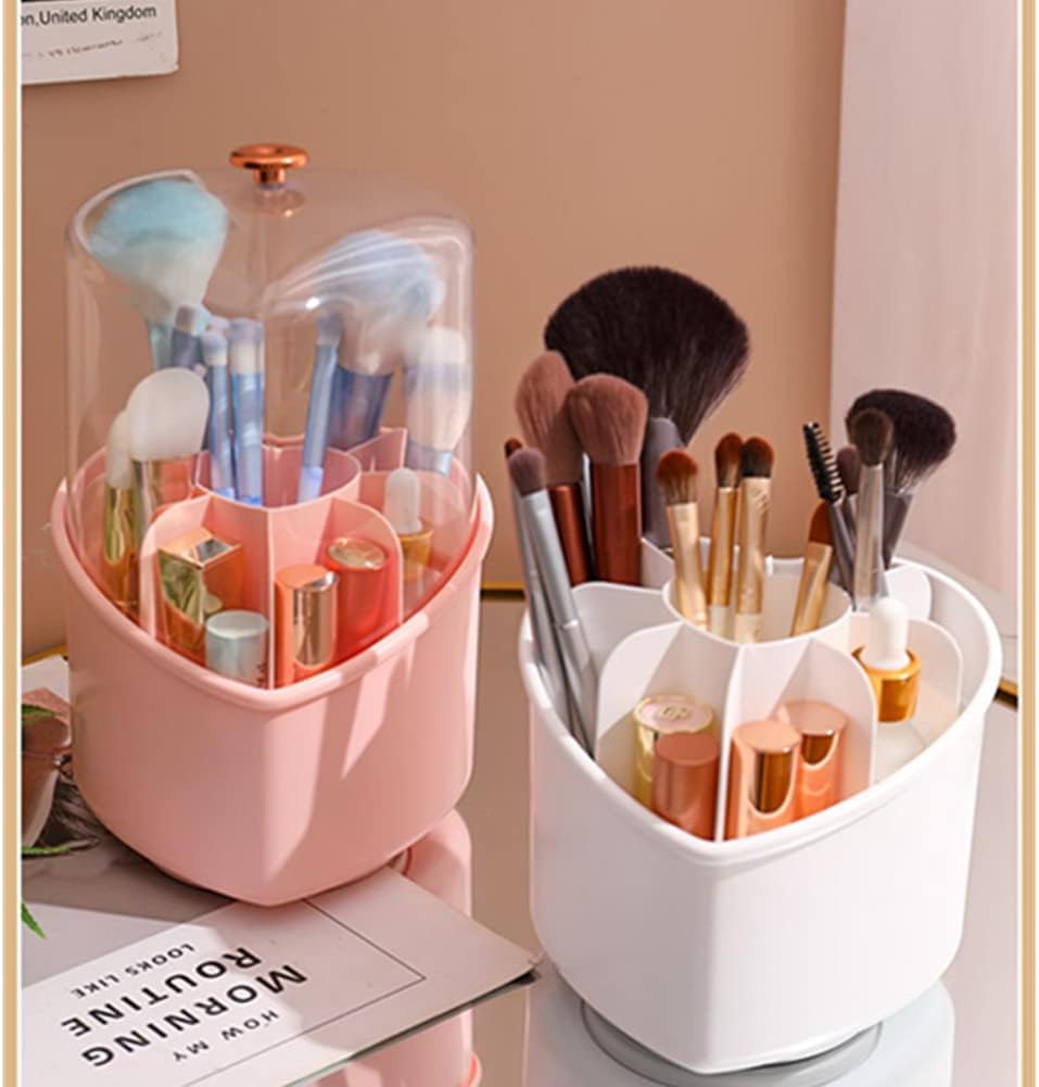 Rotating Makeup Brush Holder Organizer With Lid. Make Up Brushes Container With Acrylic Cover