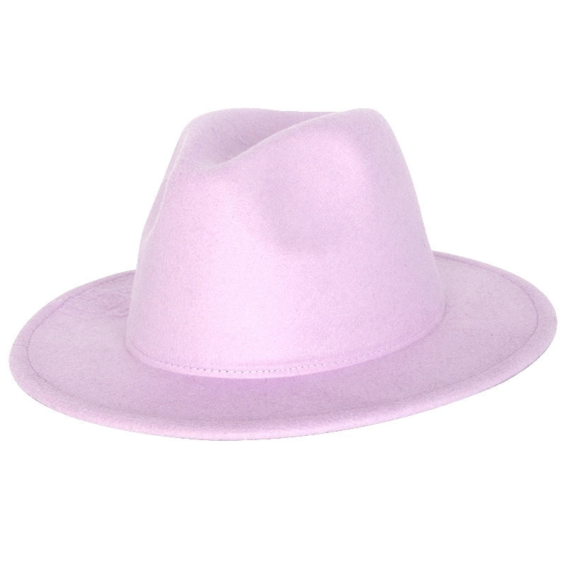 Solid Color Jazz Hat British Style Retro Woolen Hat Adult Embroidery Logo Felt Hat