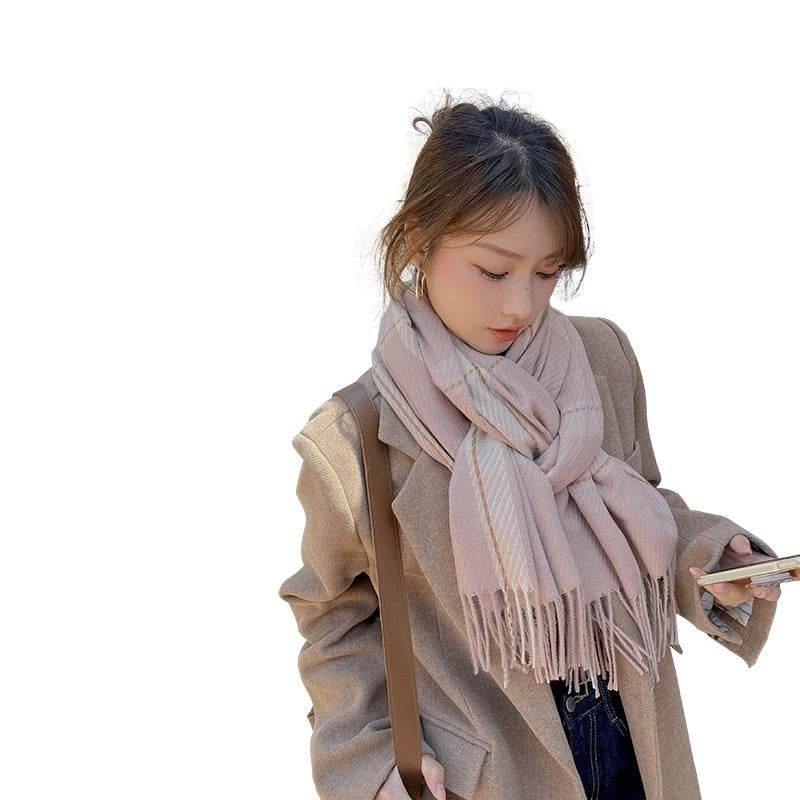 Cashmere Scarf Women's Autumn And Winter New Warm Neck Line Large Square  Fresh Style Shawl
