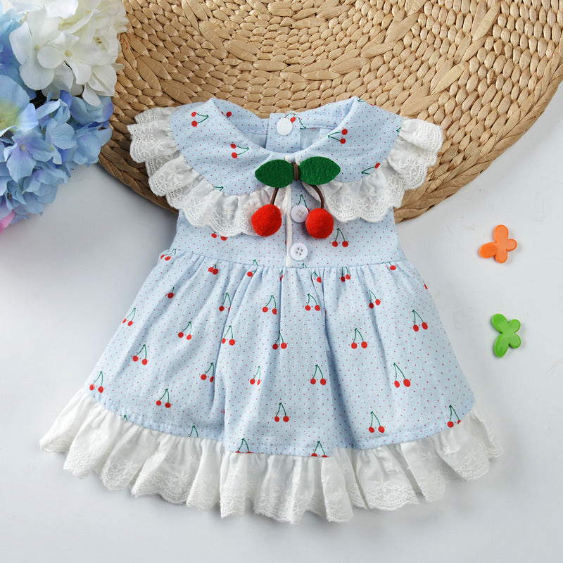 Cherry Lace Collar Dog Cat Dress