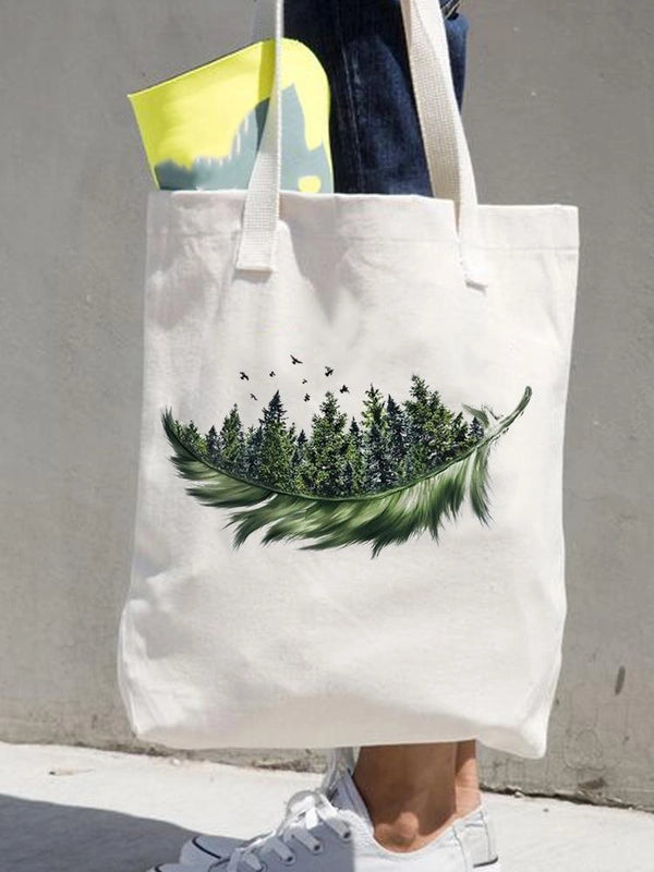 Women's Printed Shopping Bag Casual Shopping Handbag Women's Shoulder Bag Large Capacity New Artistic Fresh Women's Bag