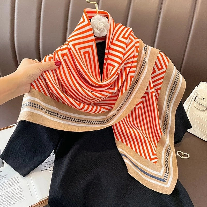 Women's Classical Square Flower Polyester Silk Scarf