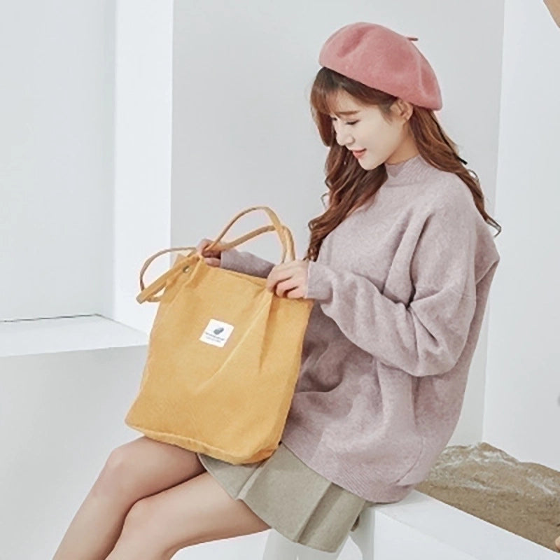 Women's Fashion Solid Color Corduroy Shopping Bags