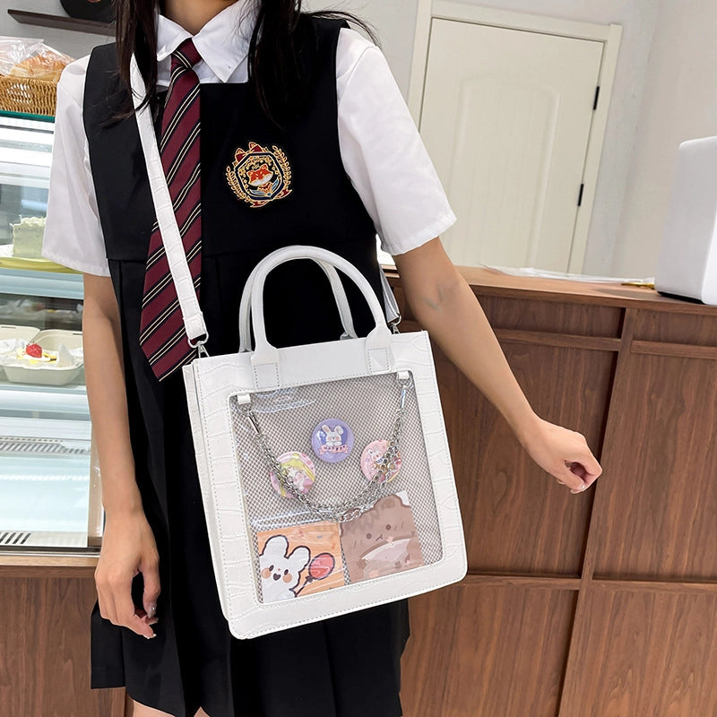 Women's Medium Pu Leather Cartoon Cute Square Zipper Shoulder Bag Handbag Crossbody Bag
