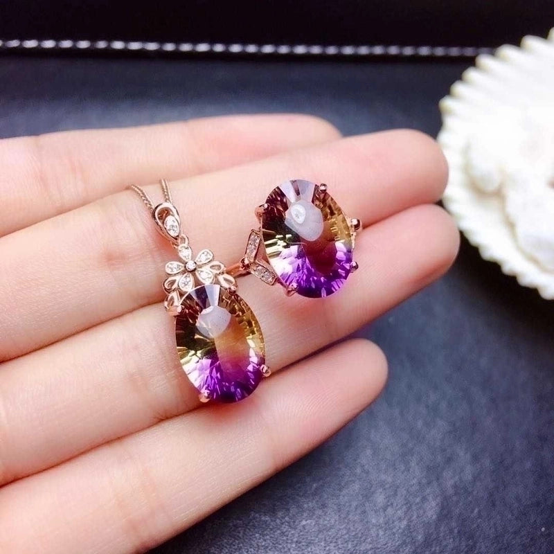 Copper Diamond Geometric Ocean Artificial Gemstones Crystal Jewelry Sets
