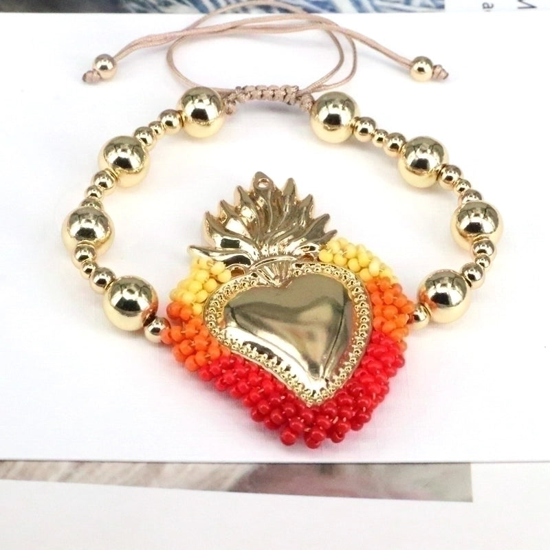Copper 18K Gold Plated Vintage Style Minimalist Beaded Plating Heart Shape Bracelets