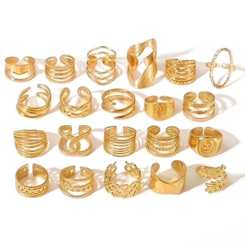 2 Pieces Stainless Steel 18K Gold Plated IG Style Basic Minimalist Plating Tree Symbol Lingge Open Rings