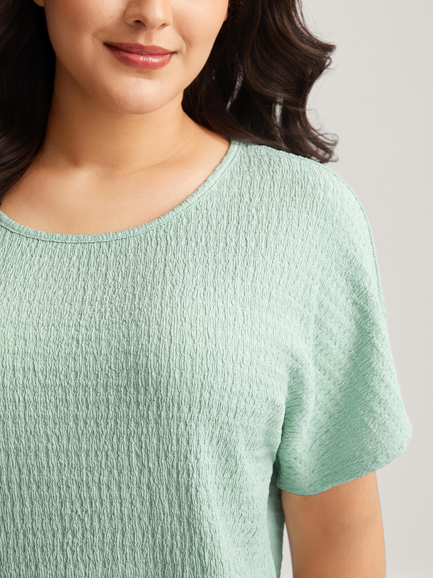 Textured Relaxed Fit Dolman Sleeve T-Shirt