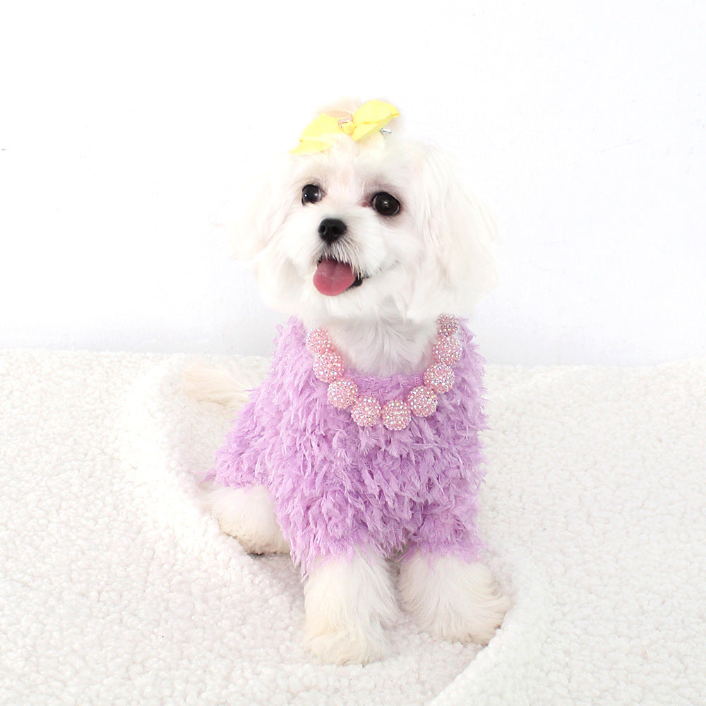 Tassel Faux Fur Dog Sweater&Hat