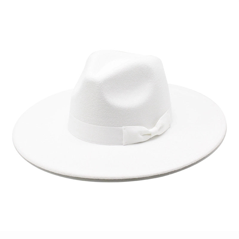 Unisex Basic Vintage Style Solid Color Bowknot Big Eaves Flat Eaves Fedora Hat