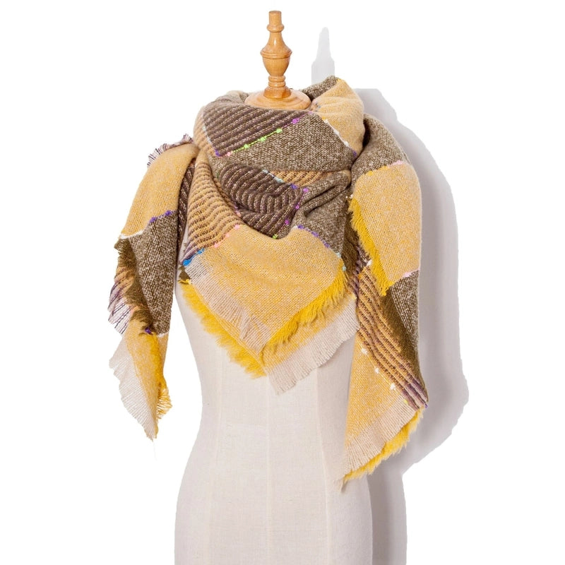 Hot New Autumn And Winter Square Scarf Split Women's Shawl Bristle Triangular Binder Plaid Scarf
