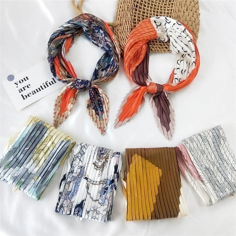 Korean Pleated Silk Square Scarf