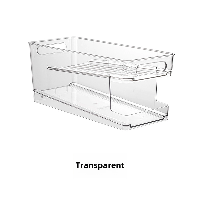 Beer Coke Refrigerator Storage Box Transparent Double Layer PET Rolling Beverage Storage Box Household Cans Storage Rack