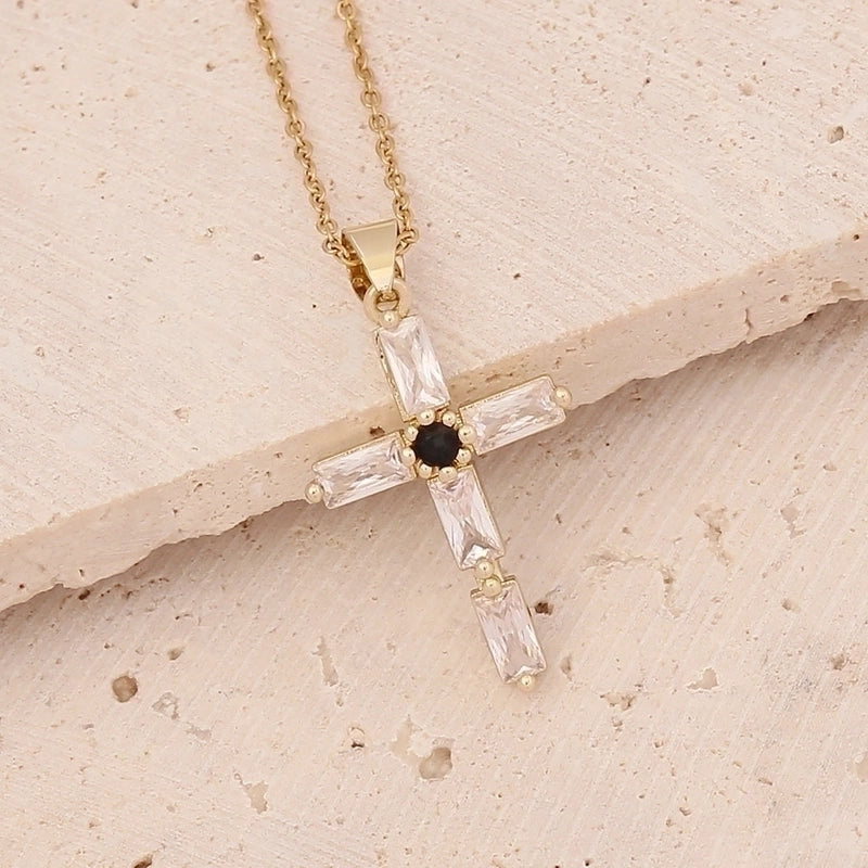 Fashion Cross Copper Inlaid Zircon 18K Gold Plated