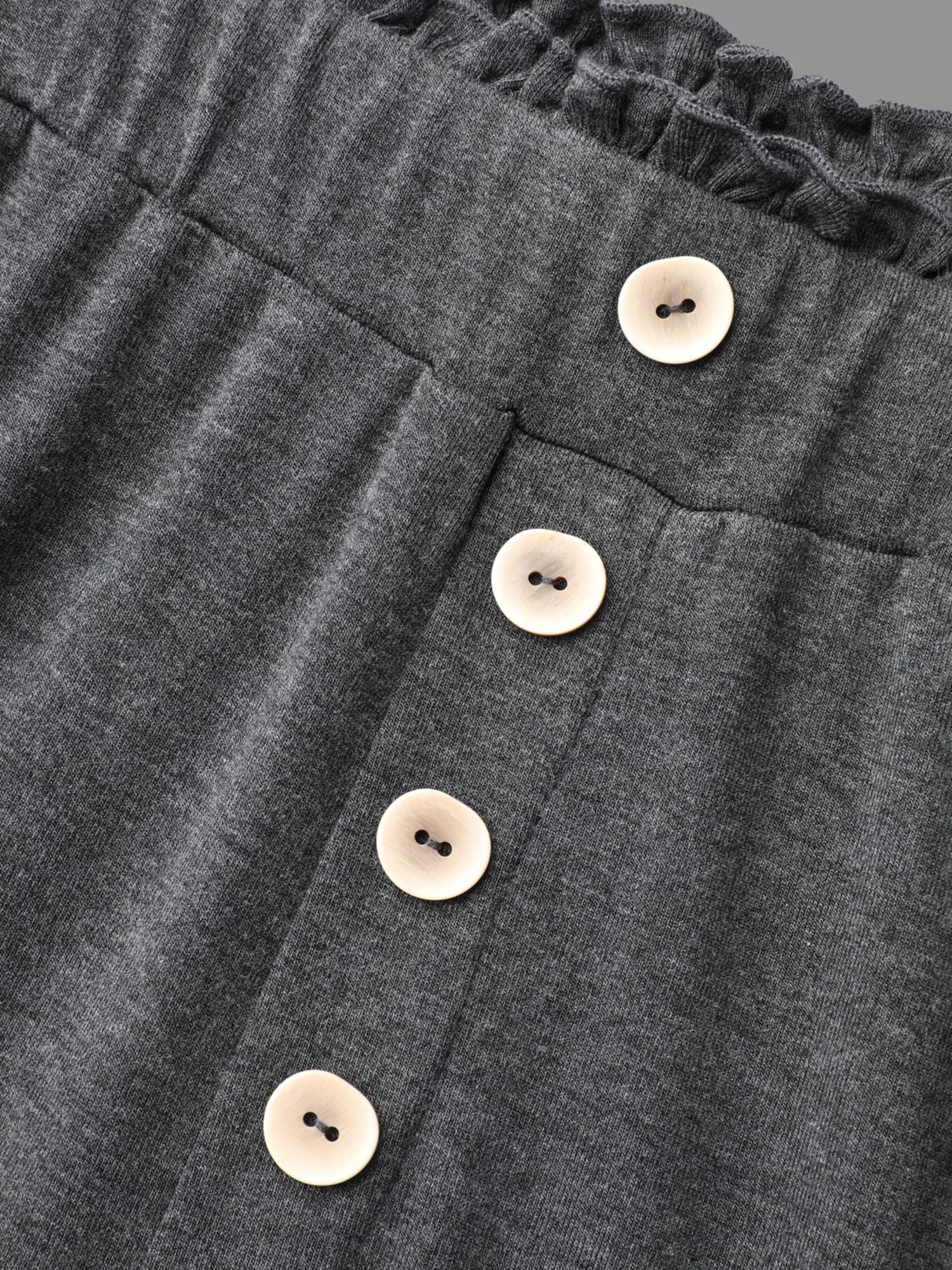 Button-Front Ruffled Waist Stretchy Pants
