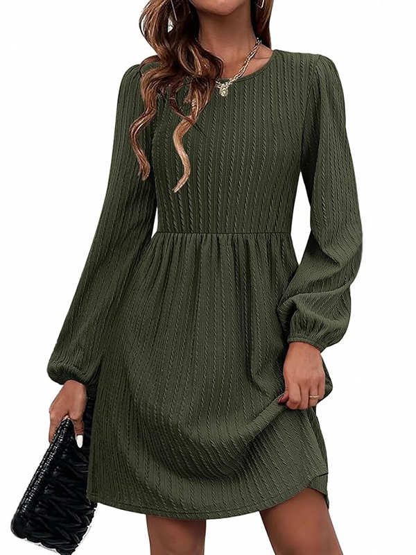 A-Line Long Sleeves Jacquard Solid Color Round-Neck Mini Dresses