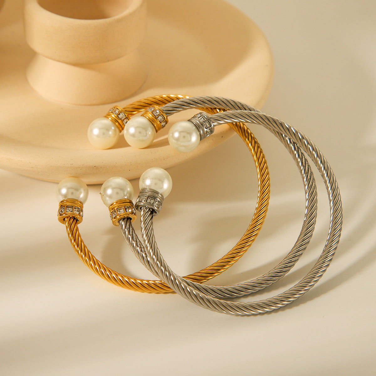 Pearl Stainless Steel Electroplating Bangles