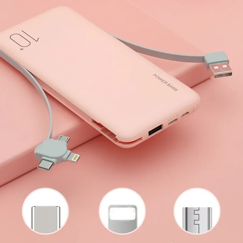 100000Mah Portable Slim Power Bank External Battery Charger Fast Charging USB TYPE C With Cable Phone Battery Powerbank Bank New