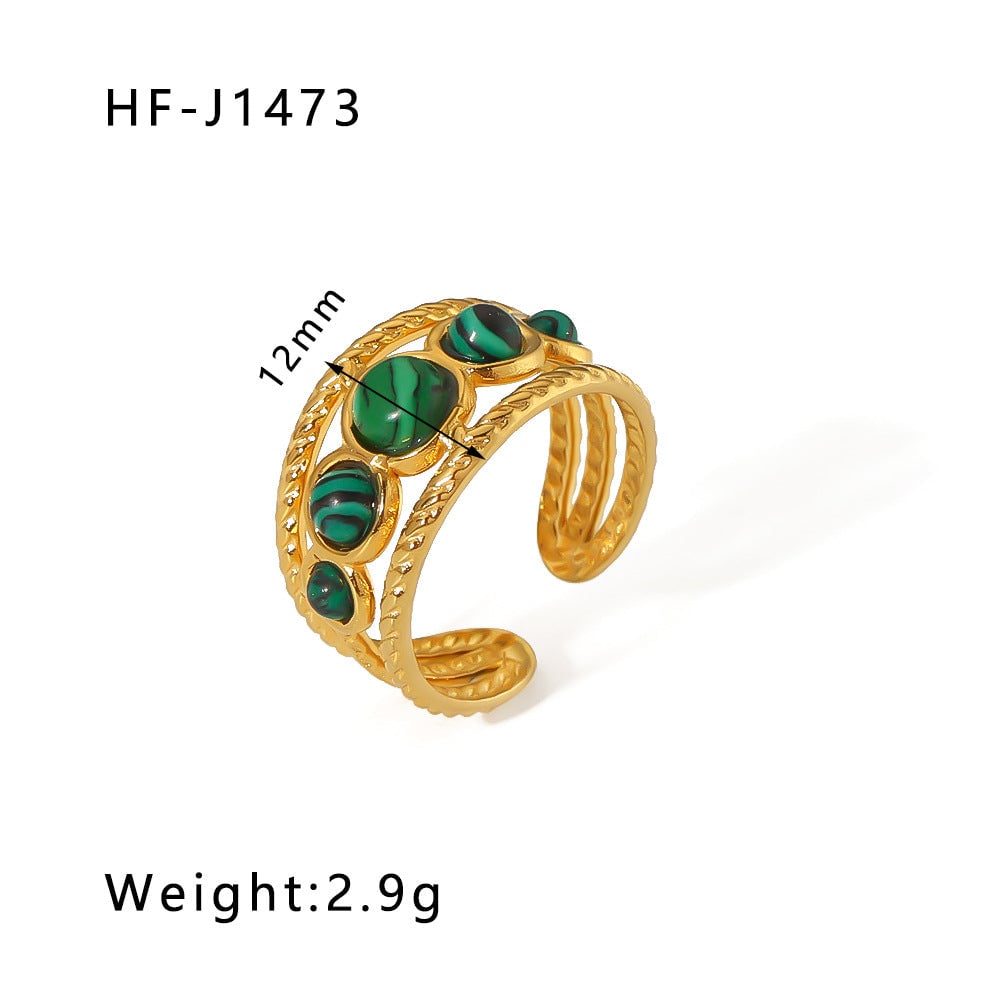 Women IG Style Polka Dot Round Circle Stripe Ellipse Geometric Stainless Steel Gemstone Inlay Rings
