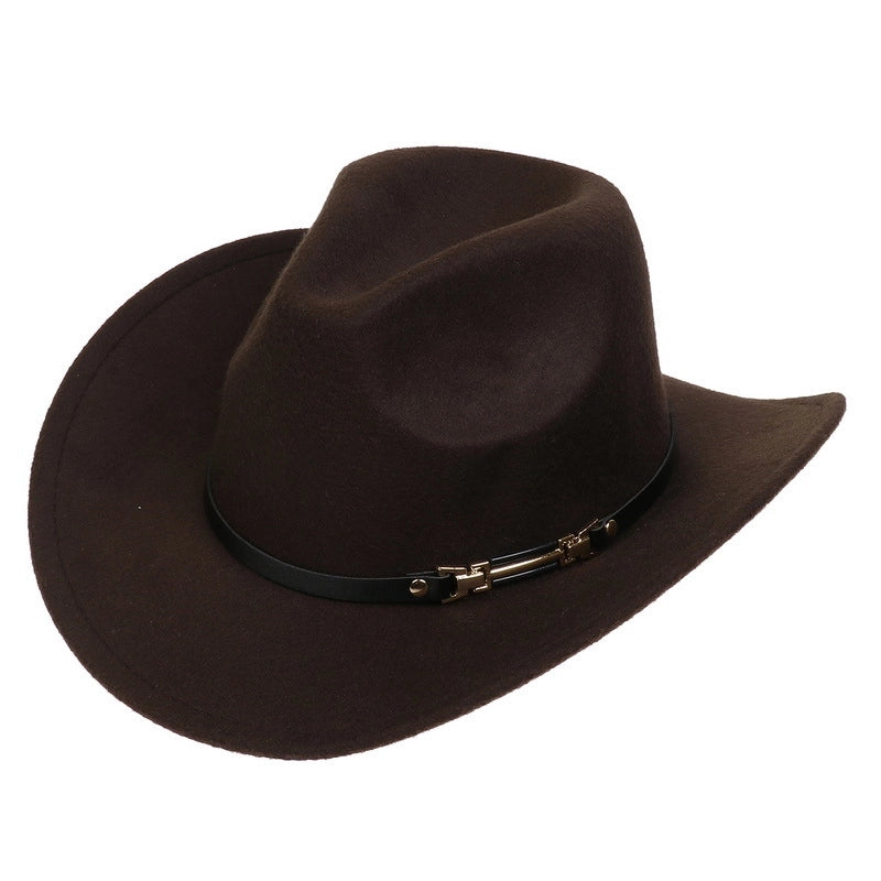 Tibetan Western Denim Top Hat Spring And Autumn New Jazz Hat Big Brim Five-pointed Star Belt Accessories Felt Hat For Men And Women
