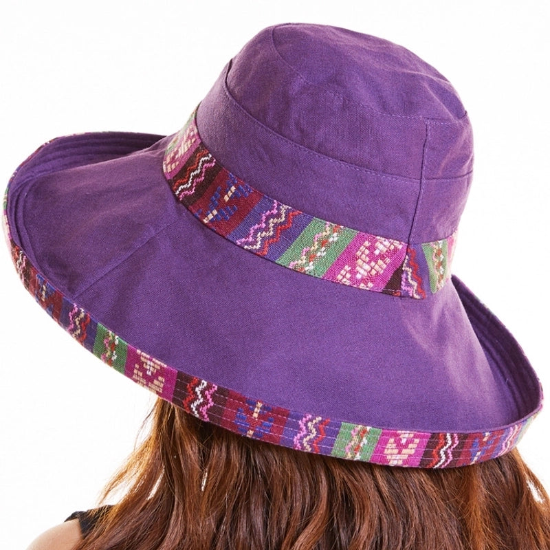 Women's Ethnic Style Monogram Embroidery Big Eaves Bucket Hat
