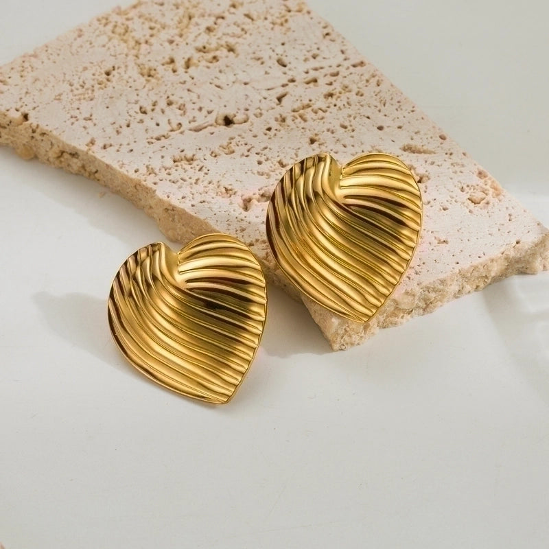 1 Pair Vintage Style Heart Shape Plating Stainless Steel 18k Gold Plated Ear Studs