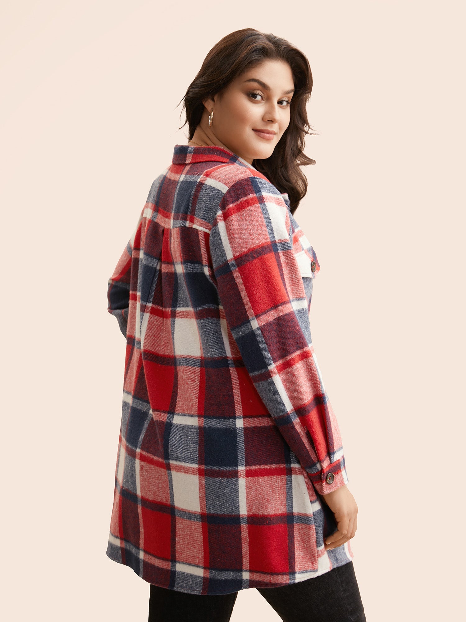 Plaid Chest Pockets Long Jacket