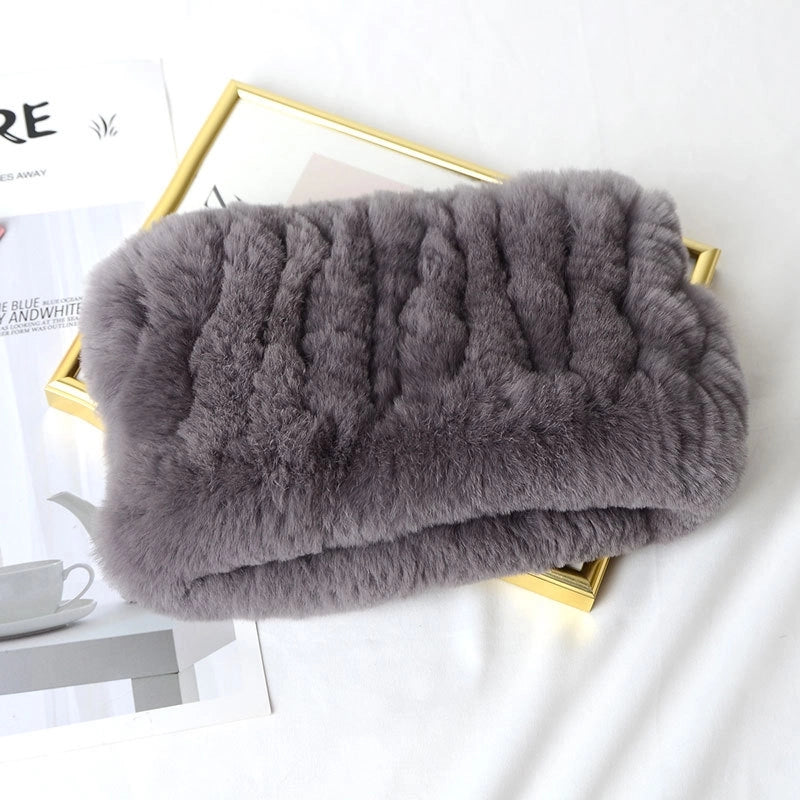 Rex Rabbit Hair Knitted Neck Neck Women's Winter Thickened Encryption Warm Fur Scarf High Elastic Headgear Headband