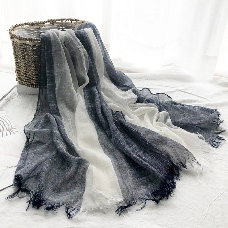 Unisex Sweet Color Block Polyester Long-staple Cotton Sewing Cotton Linen Scarves