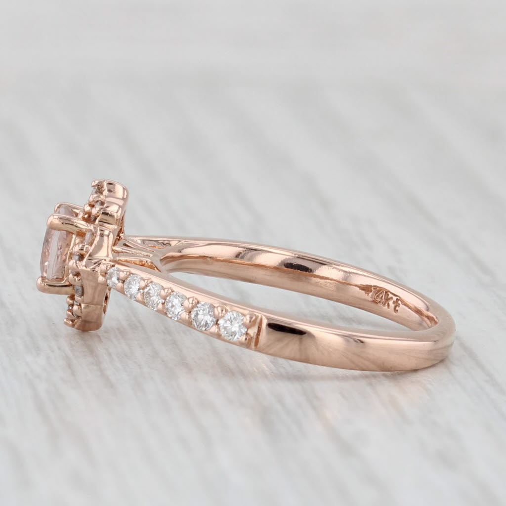 0.68ctw Morganite Diamond Halo Engagement Ring 14k Rose Gold Size 5.5