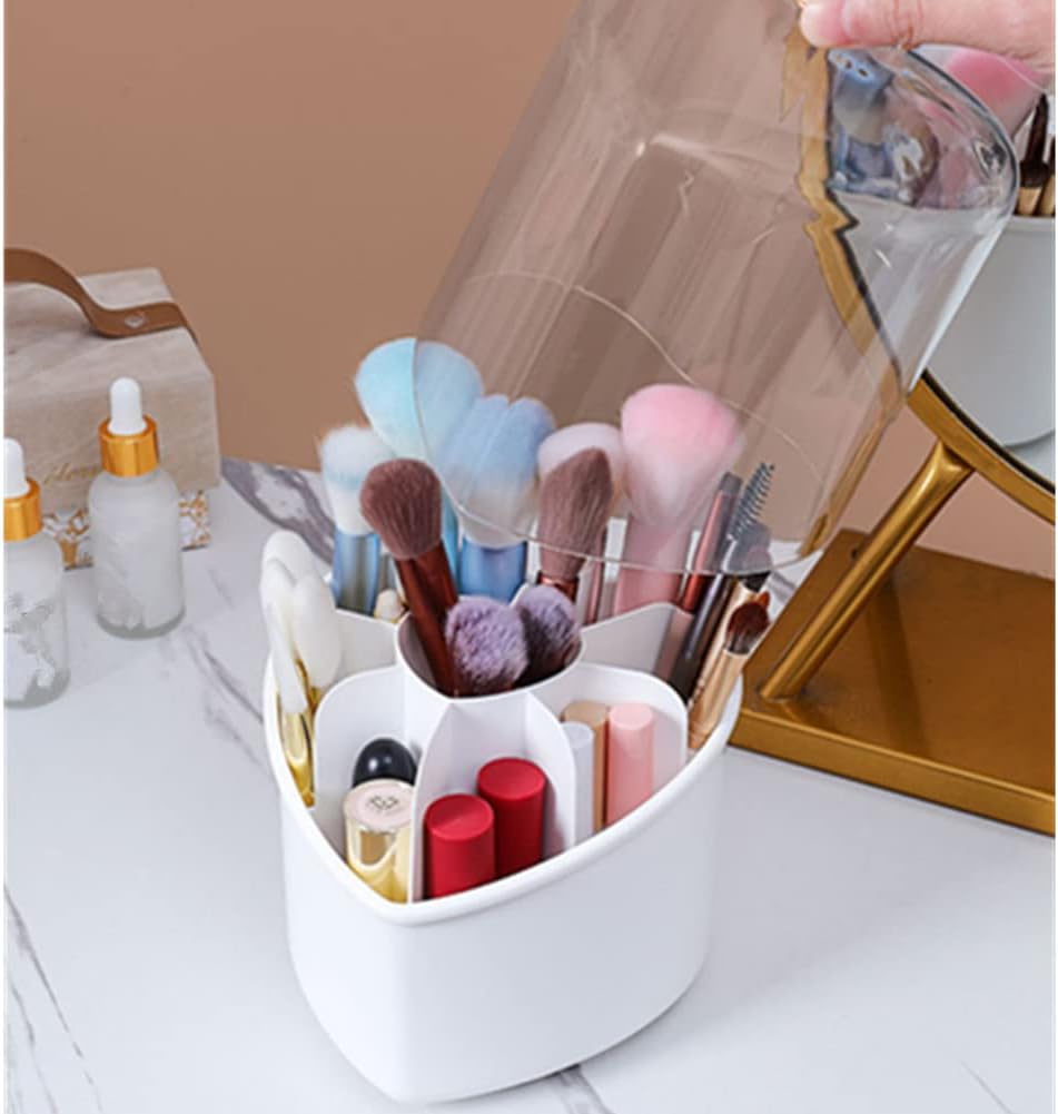 Rotating Makeup Brush Holder Organizer With Lid. Make Up Brushes Container With Acrylic Cover