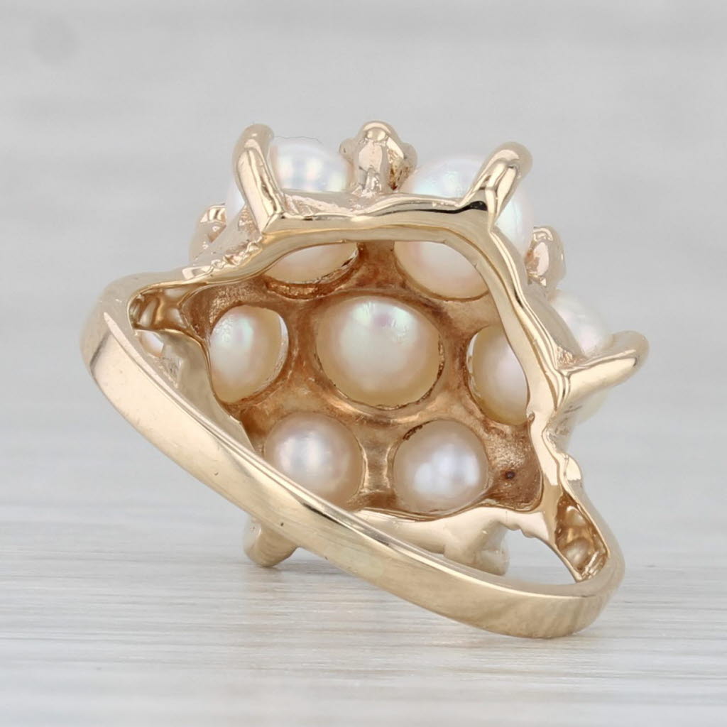 Cultured Pearl Lab Created Ruby Cluster Ring 14k Yellow Gold Size 5