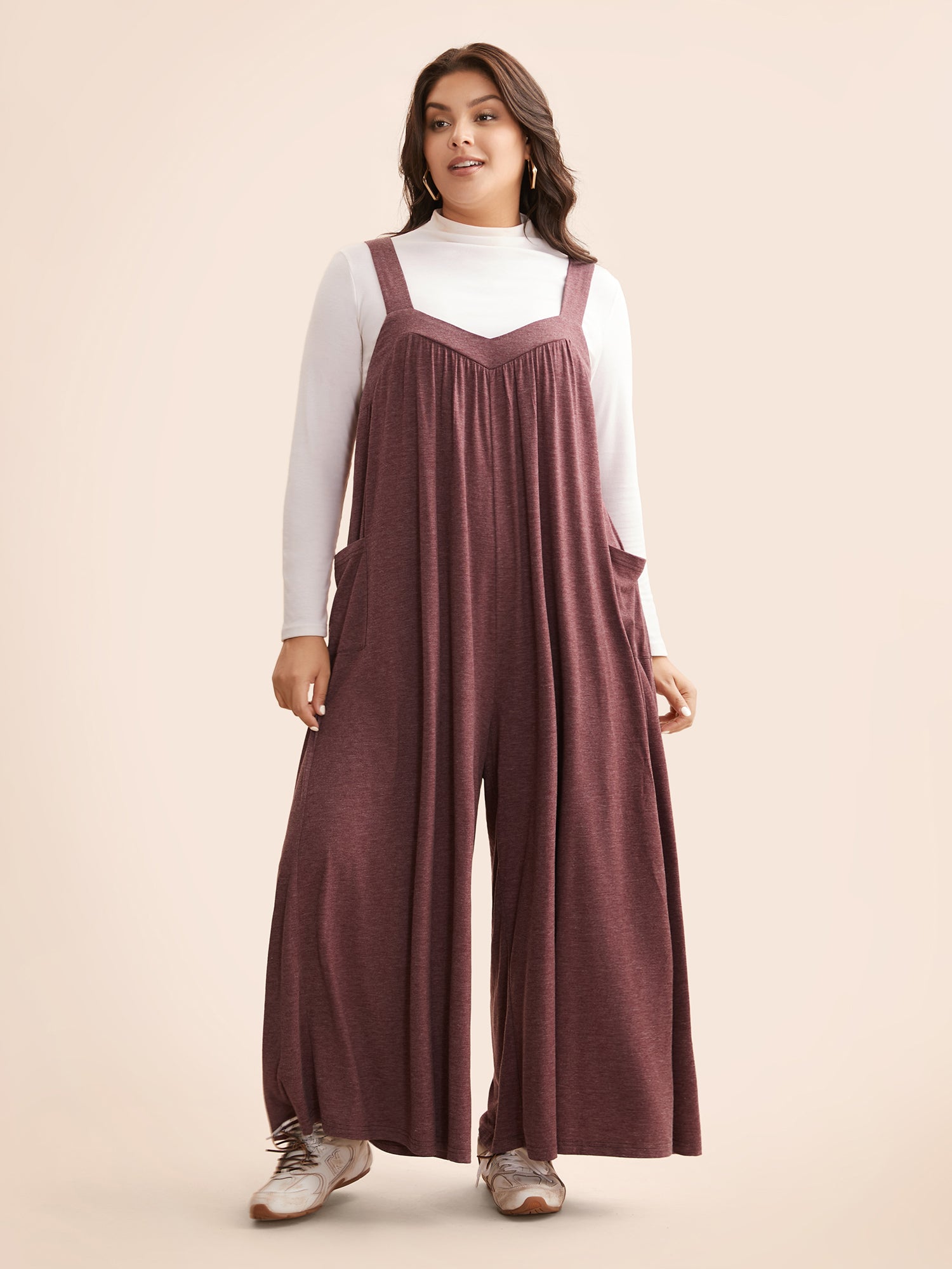 Heather Gathered Loose-Fit Jumpsuit