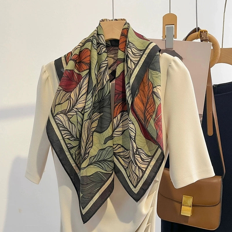 Women's Elegant Flower Polyester Silk Scarf