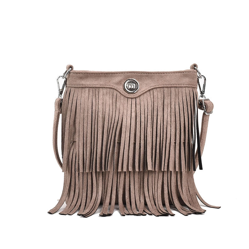 Women's Deerskin Velvet Solid Color Classic Style Tassel Square Zipper Crossbody Bag