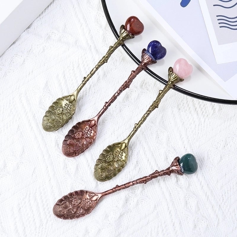 Natural Crystal Mini Love Bronze Long Handle Creative Spoon