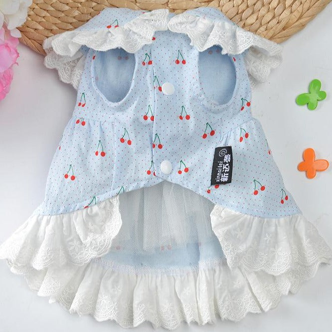 Cherry Lace Collar Dog Cat Dress