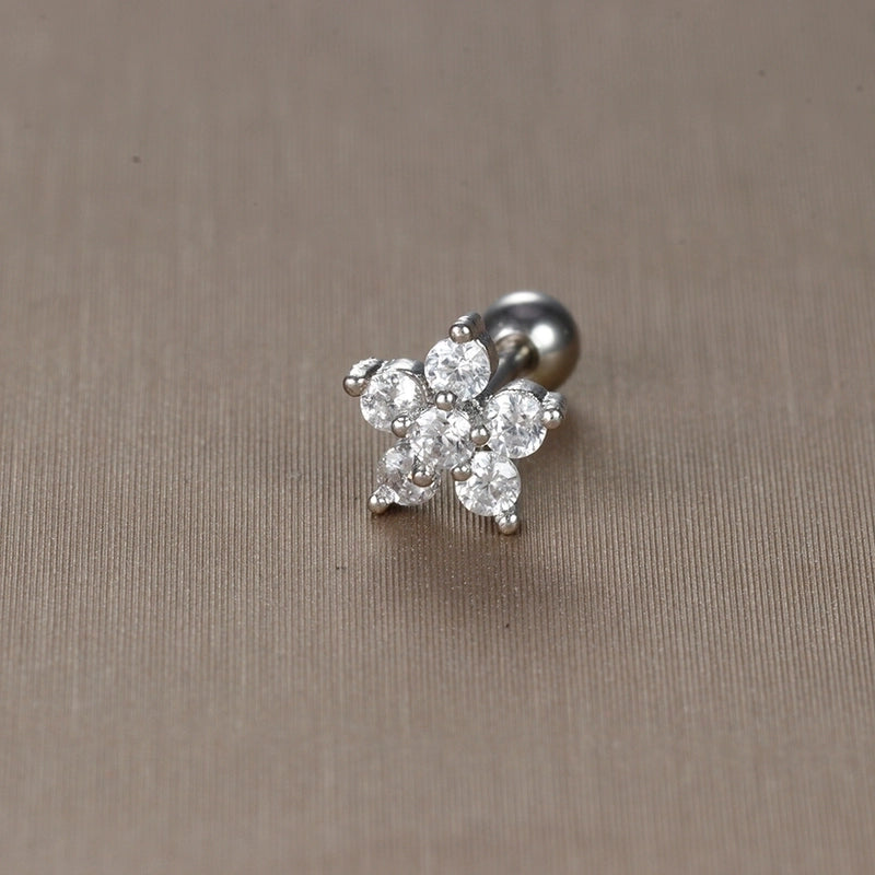 1 Piece Sweet Minimalist Flower Plating Inlay Titanium Steel Zircon Ear Studs