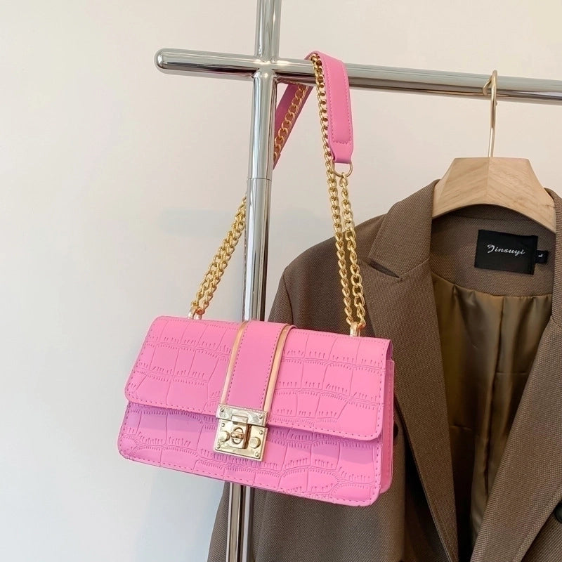 Women's Pu Leather Solid Color Vintage Style Square Magnetic Buckle Shoulder Bag Square Bag Chain Bag