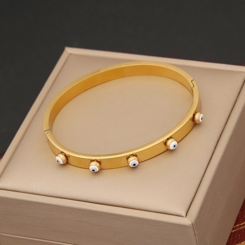 Casual Tree Leaves Eye Stainless Steel 18K Gold Plated Zircon Bangle In Bulk