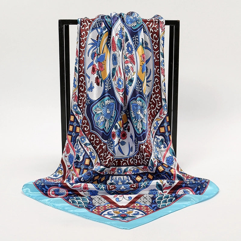 Unisex Streetwear Stripe Cashew Nuts Flower Satin Printing Silk Scarf