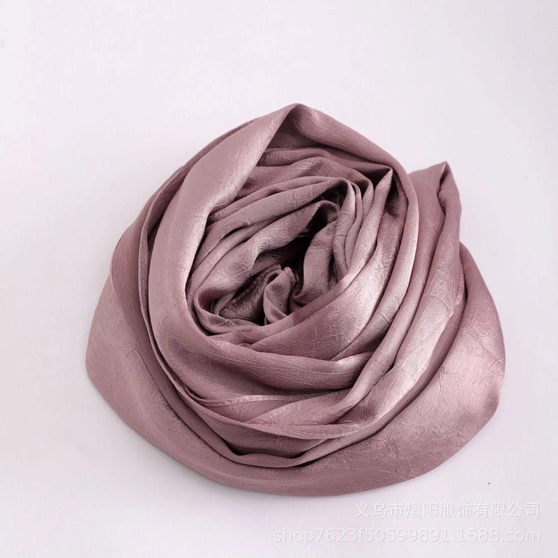 Spring And Summer New Bark Wrinkle Satin Scarf High-end Satin Wrinkle Long Scarf Ethnic Scarf Silk Scarf Shawl