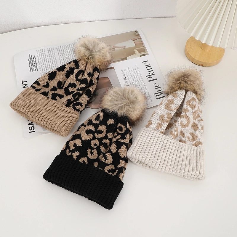 Unisex Casual Preppy Style Streetwear Leopard Eaveless Wool Cap