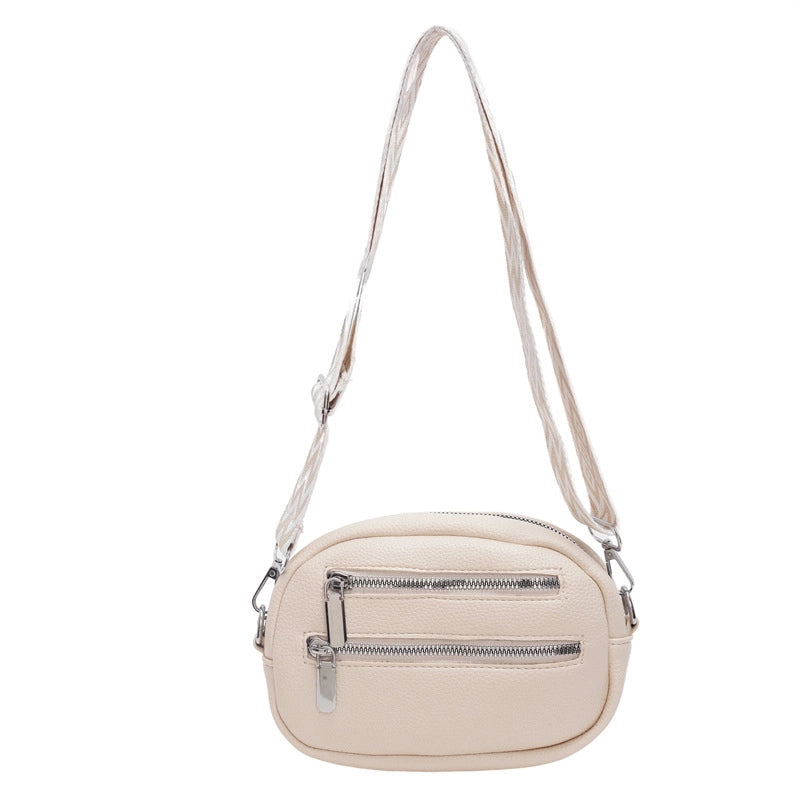 Women's PU Solid Color Elegant Basic Streetwear Sewing Thread Square Zipper Shoulder Bag