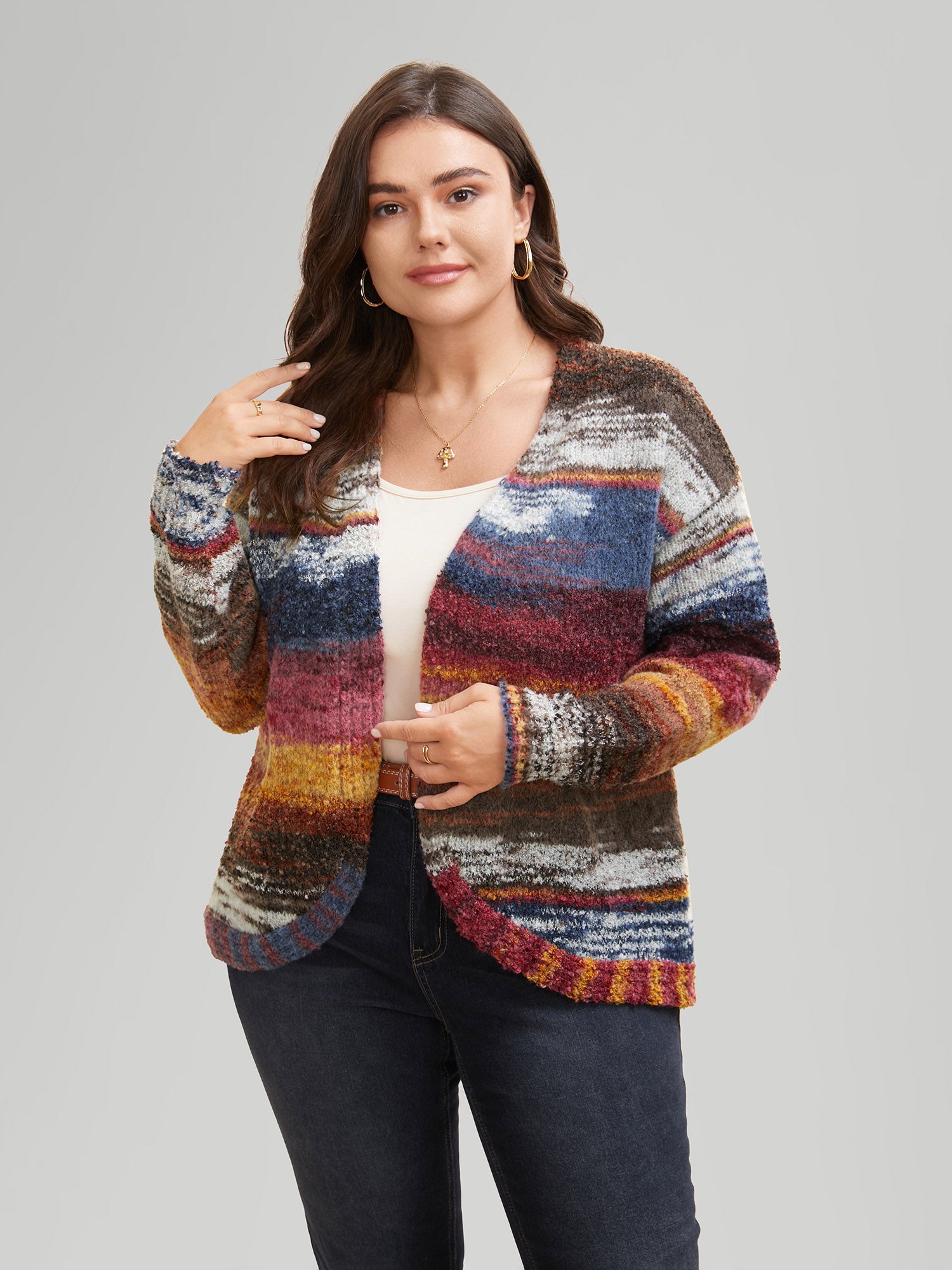 Ombre Open Front Curved Hem Cardigan